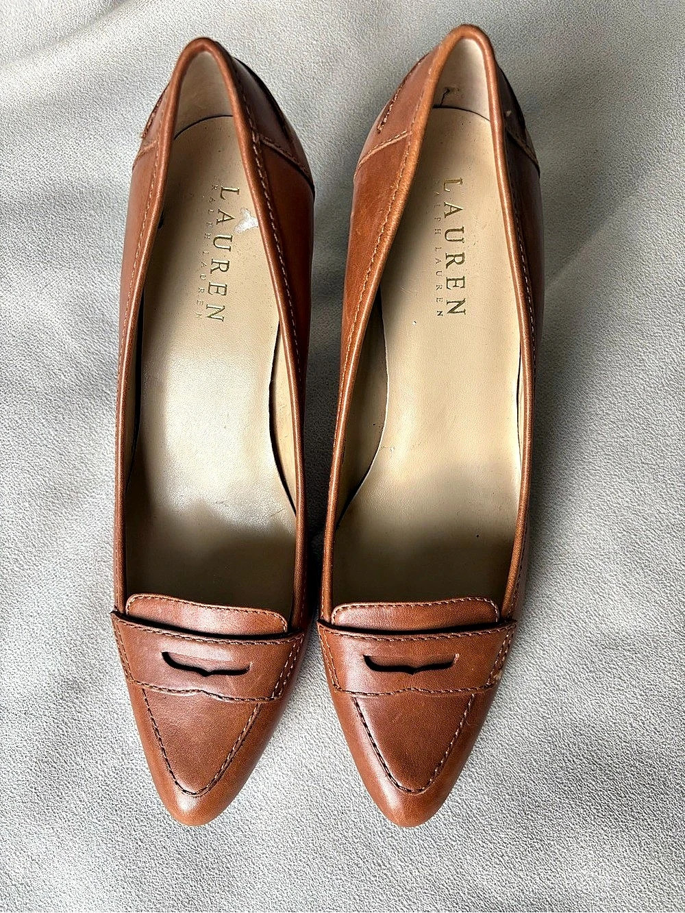 Vintage Lauren Ralph Lauren Brown Penny Loafer Heels 7.5 - Picture 5 of 12